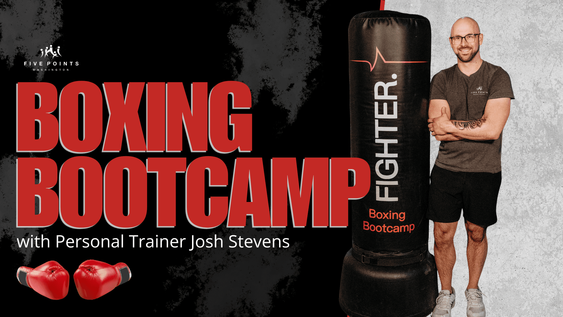 Boxing bootcamp promotion with punching bag.