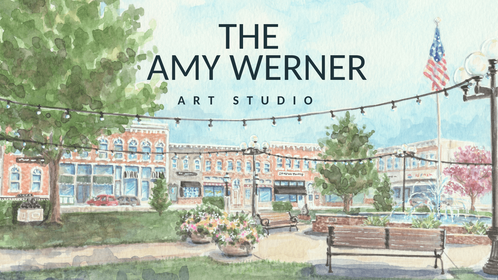Town square with Amy Werner Art Studio.