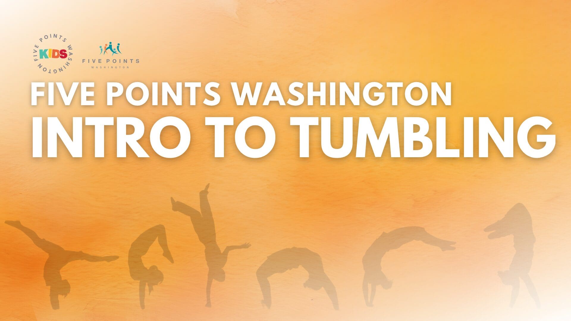 Intro to Tumbling event poster, silhouettes tumbling.