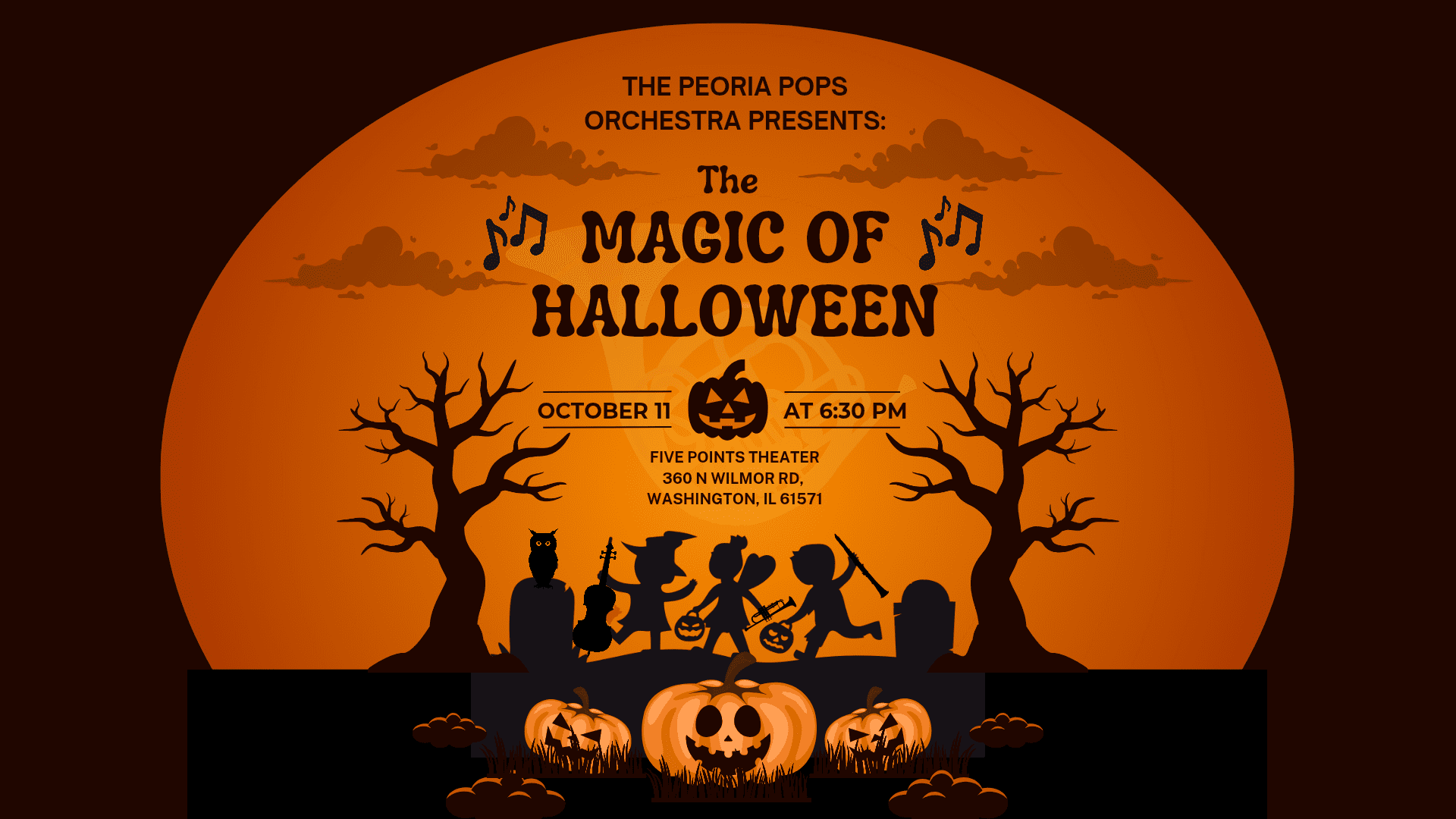 Halloween concert poster with silhouetted characters.