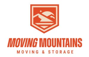 Orange mountain shield logo with text